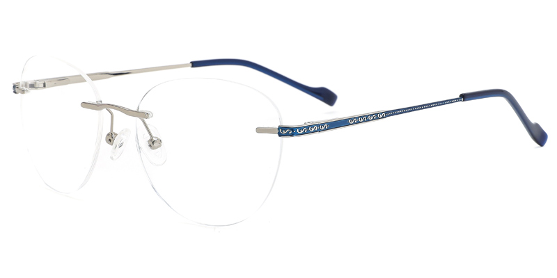 Hibiscus Adult Males Metal Oval Rimless Eyewear, Laser Temple Pattern Engraving