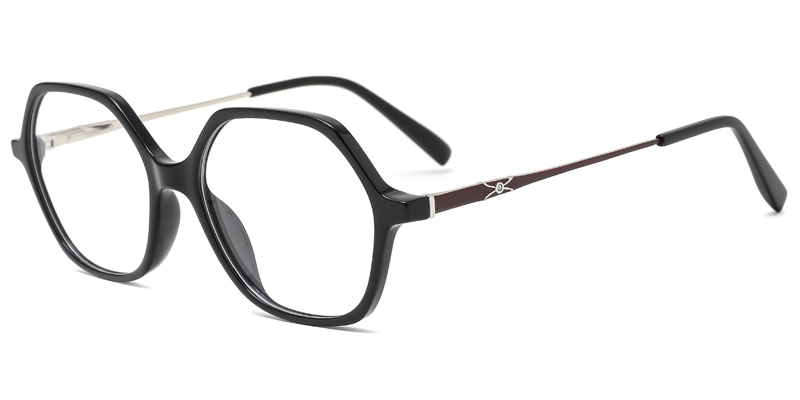 Hyacinth Women Geometric TR90 Metal Hybrid Eyeglasses, Temple Crystal Logo Design