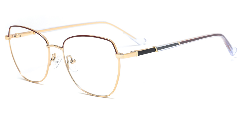 Pansy Dames Geometric Metal Optical Frame, Transparent Long Temple Tips