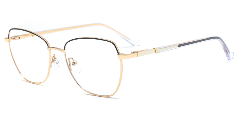 Pansy Dames Geometric Metal Optical Frame, Transparent Long Temple Tips