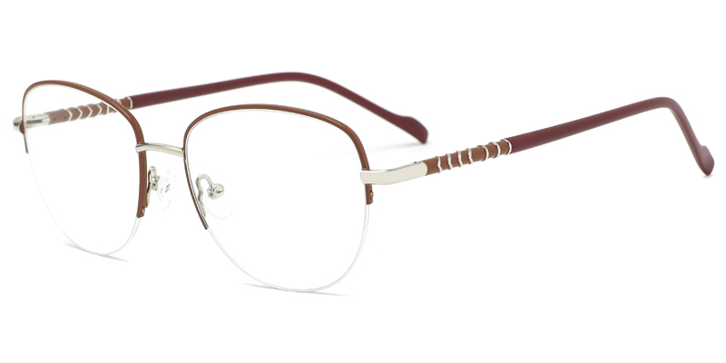 Plumbago Damsels Metal Oval Semi-Rim Optical Frame, Microdot Paint Filling 