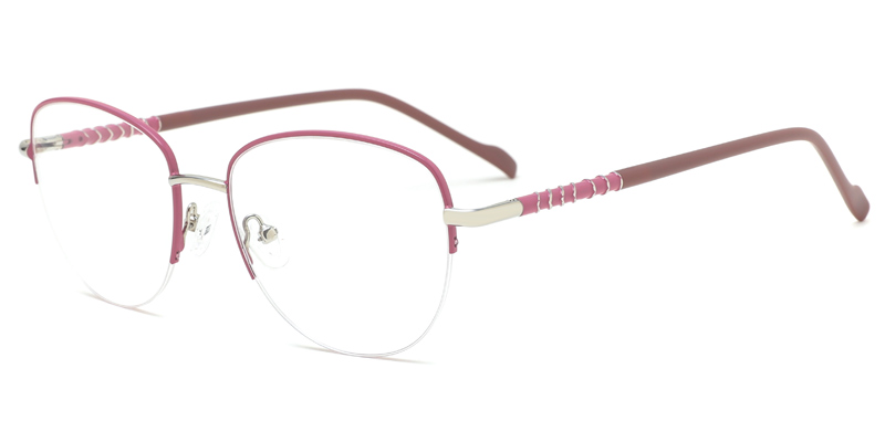 Plumbago Damsels Metal Oval Semi-Rim Optical Frame, Microdot Paint Filling 