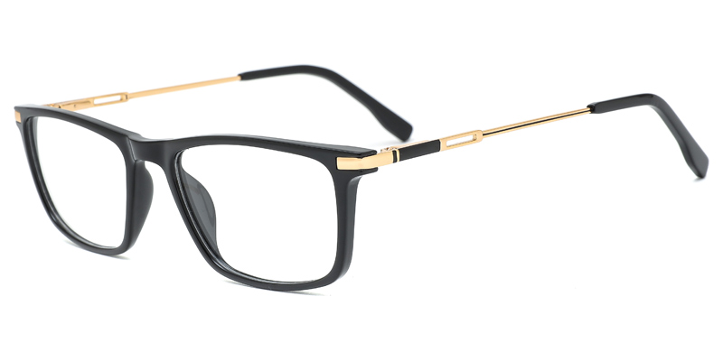 Thyme Gentlemen Rectangle TR90 Metal Hybrid Eyeglasses, Hollow Cut Temples, Dot Paint Filling