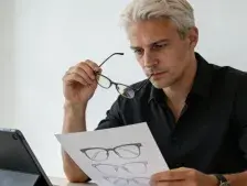 Gentlemen thinking on eyewear frame design sketch