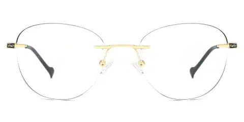 Hibiscus Adult Males Metal Oval Rimless Eyewear, Laser Temple Pattern Engraving