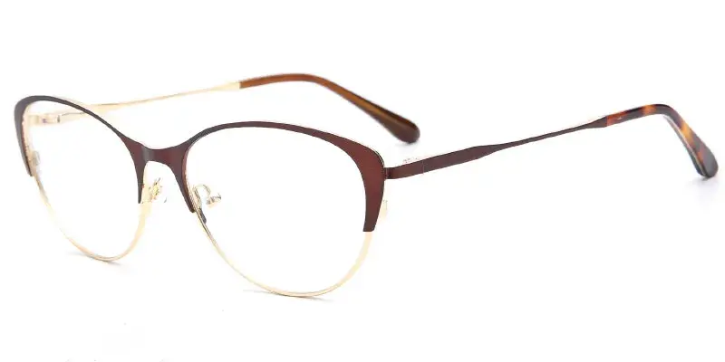 Alcoa - Women's Cat Eye Stainless Steel Optical Frame Wholesale - Brown/Gold