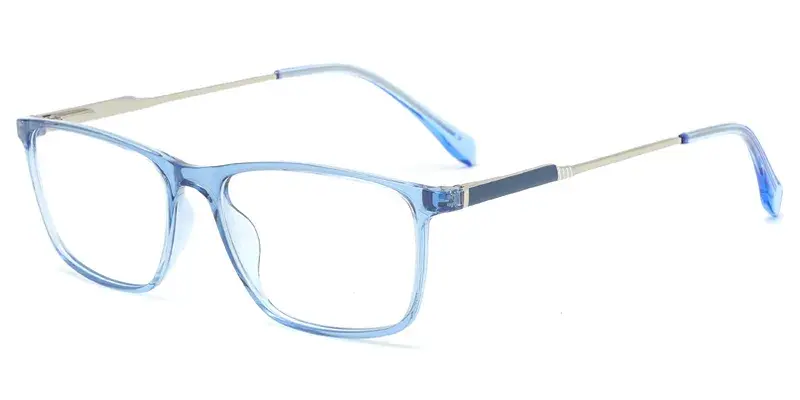 Alfalfa Men Rectangle TR90 Metal Hybrid Eyeglasses, Transparent Tones, Light Vision - Blue