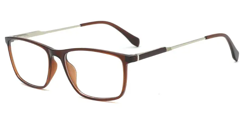 Alfalfa Men Rectangle TR90 Metal Hybrid Eyeglasses, Transparent Tones, Light Vision - Brown