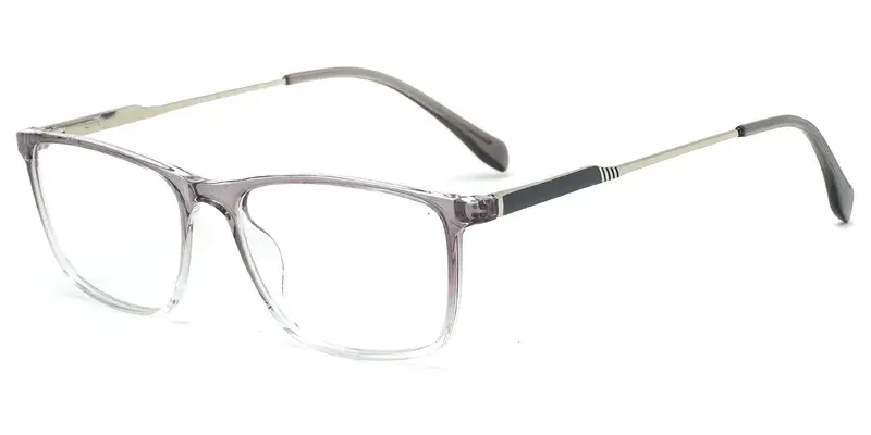 Alfalfa Men Rectangle TR90 Metal Hybrid Eyeglasses, Transparent Tones, Light Vision - Grey