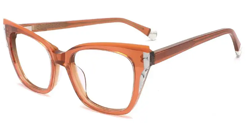 Square Bold Lamination Acetate Eyeglasses Frame for Women - Orange