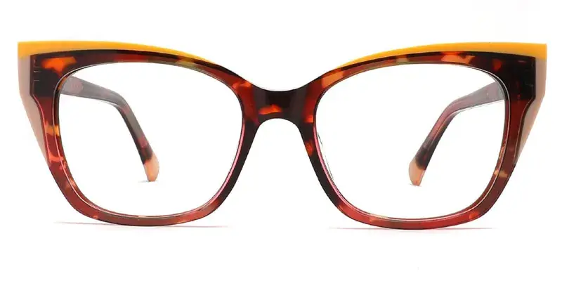 Square Bold Lamination Acetate Eyeglasses Frame for Women - Yellow/Tortoise