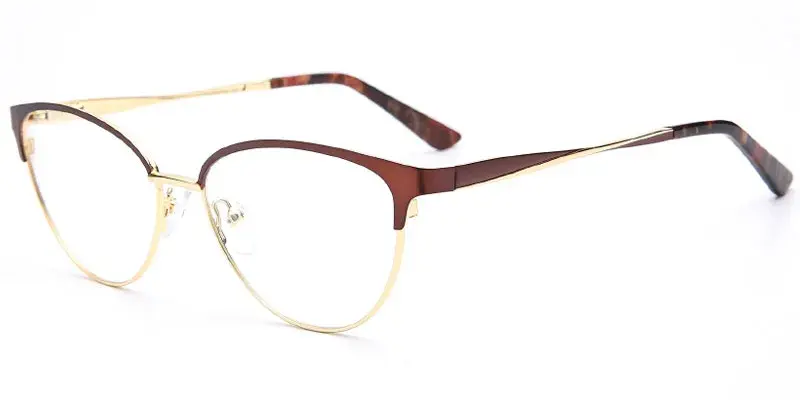 Boonville - Hand Crafted 54mm Stainless Steel Eyeglasses Frame for Women - Brown/Gold