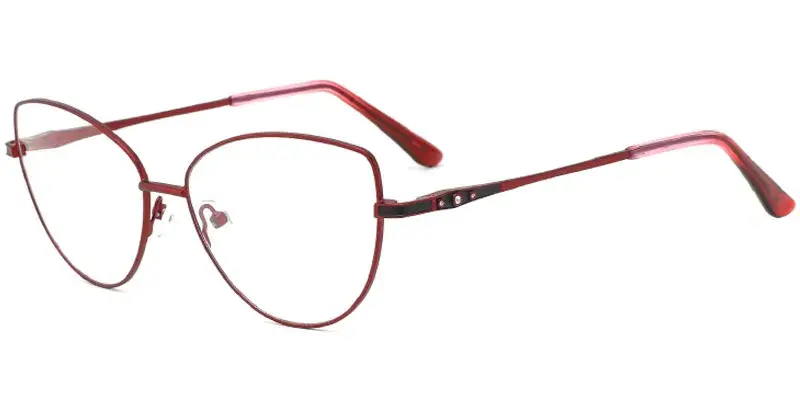 Calais Gemstone Deco Women's Fashion Metal Optical Frame | Bulk Wholesale - Red
