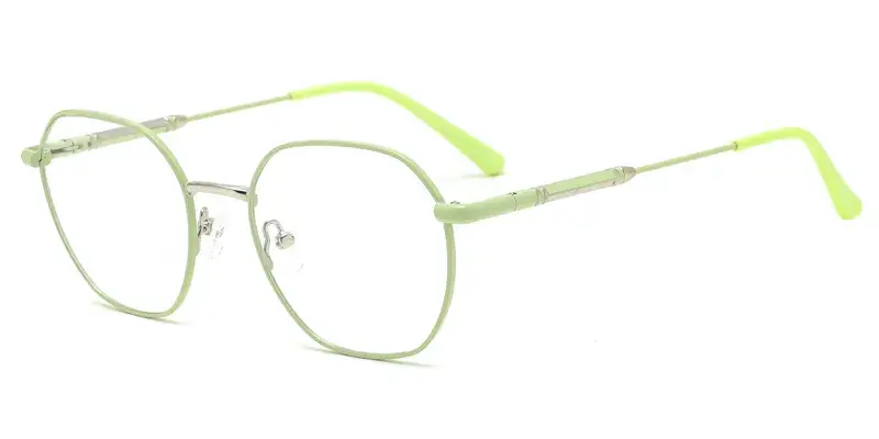 Camellia Women Round Metal Eyeglasses, Summer Colorful Dot Paint Series - Light Green