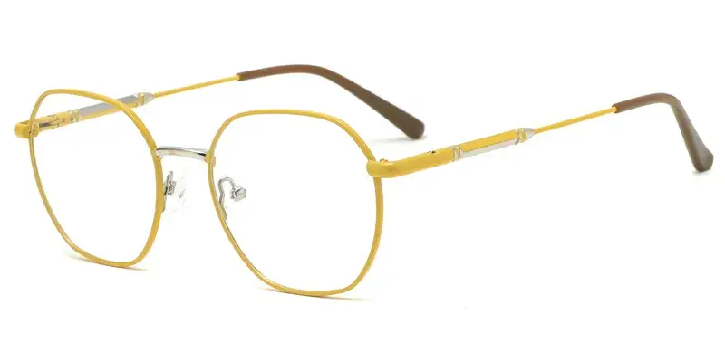 Camellia Women Round Metal Eyeglasses, Summer Colorful Dot Paint Series - Yellow