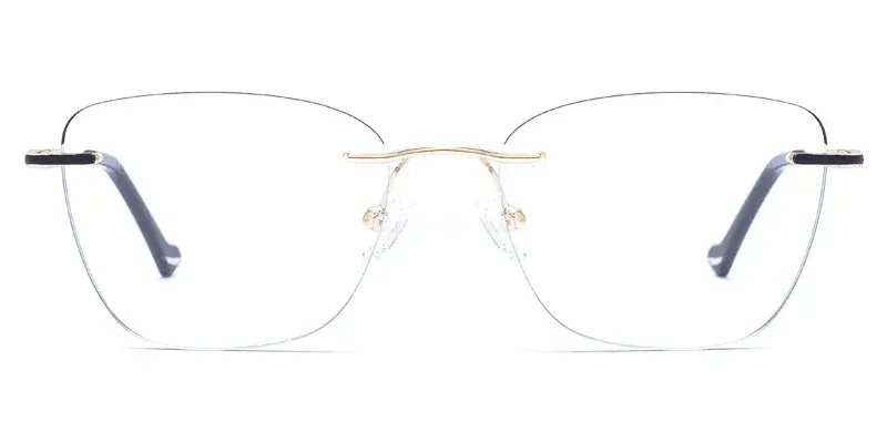 Carnation Women Square Rimless Metal Optical Frame, Broader Perspective, Laser Engraving - Golden Black