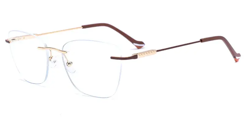 Carnation Women Square Rimless Metal Optical Frame, Laser Engraving - Brown