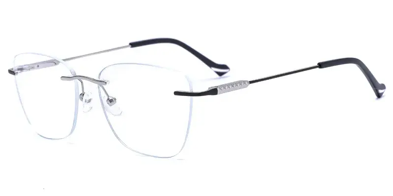 Carnation Women Square Rimless Metal Optical Frame, Laser Engraving - Silver Black