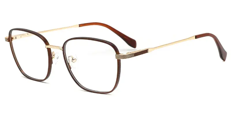 Cattail Mens Square Metal Eyeglassses, Frame Side Square Texture, Exquisite Details variations - Brown