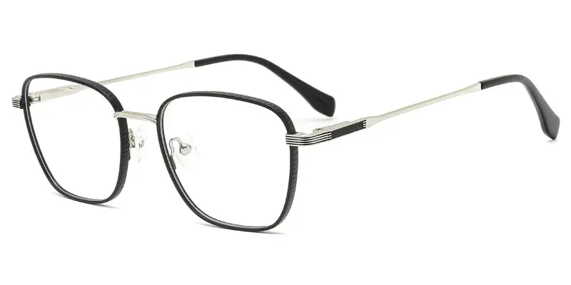 Cattail Mens Square Metal Eyeglassses, Frame Side Square Texture, Exquisite Details variations - Silver Black