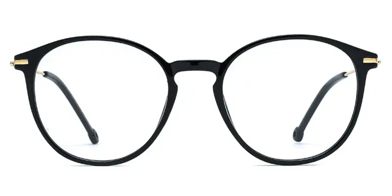 Chrysanthemum Women TR90 Metal Round Optical Frame,Laser Engraving, Premium Texture - Golden Black