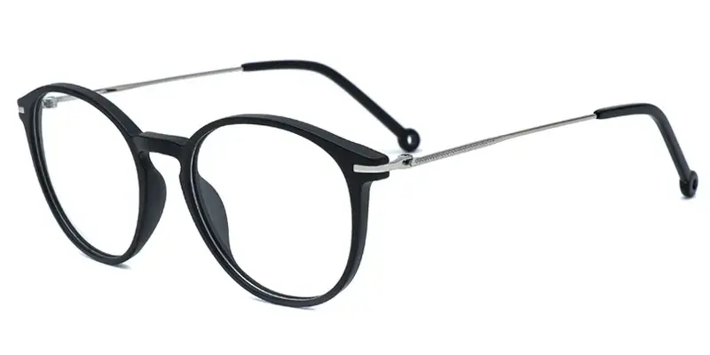 Chrysanthemum Women TR90 Metal Round Optical Frame,Laser Engraving, Premium Texture - Silver Black