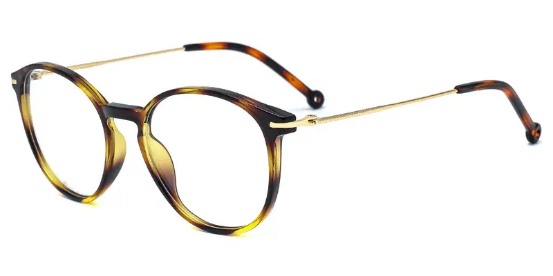 Chrysanthemum Women TR90 Metal Round Optical Frame,Laser Engraving, Premium Texture - Brown Tortoise