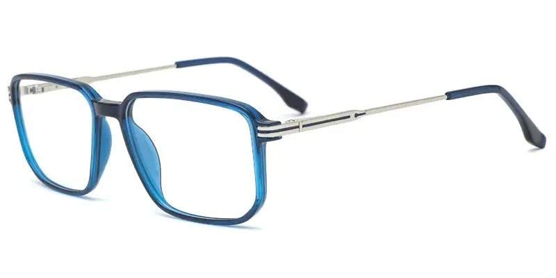 Cogongrass Gents Rectangle TR90 Metal Hybrid Optical Frame, Laser Engraving, Micro Dot Paint Filling - Blue