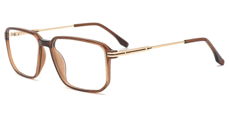 Cogongrass Gents Rectangle TR90 Metal Hybrid Optical Frame, Laser Engraving, Micro Dot Paint Filling - Brown
