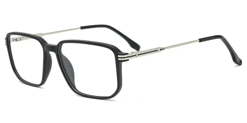 Cogongrass Gents Rectangle TR90 Metal Hybrid Optical Frame, Laser Engraving, Micro Dot Paint Filling - Silver Black