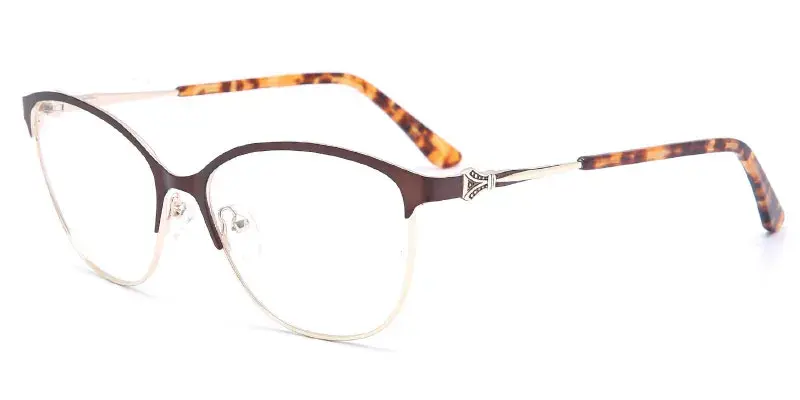 Delaware Womens Oval Stainless Steel Optical Frame Factory Direct Wholesale, 53mm - Brown