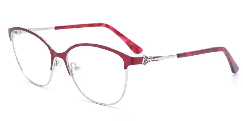 Delaware Womens Oval Stainless Steel Optical Frame Factory Direct Wholesale, 53mm - Red