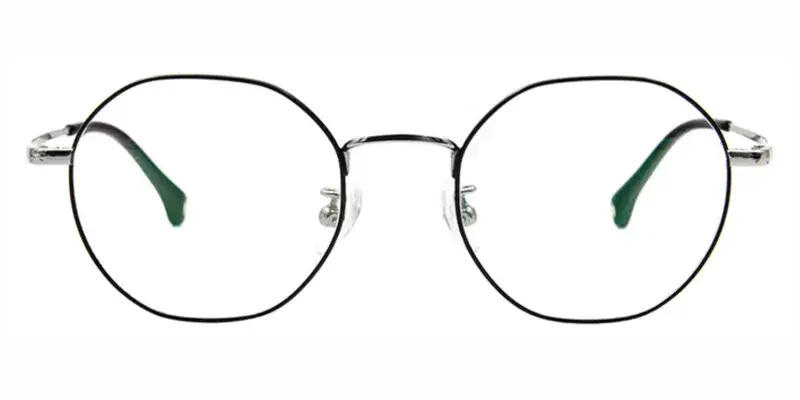 Firefly Titanium Alloy Geometric Teenager Optical Frame,Polished Curved Temple - Silver Black