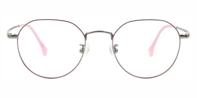 Frog Titanium Alloy Round Teenager Eyeglasses,Zero-pressure design,for all-day comfort - Silver Pink