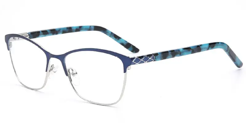 Grayling - Customize 52mm Lady's Metal Eyeglasses Frame - Blue/Silver