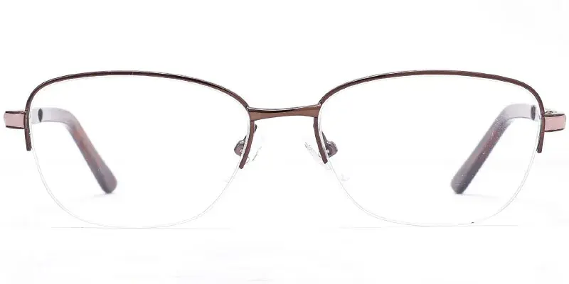 Helena - Factory Supply Women's Semi Rim Metal Optical Frame - Brown