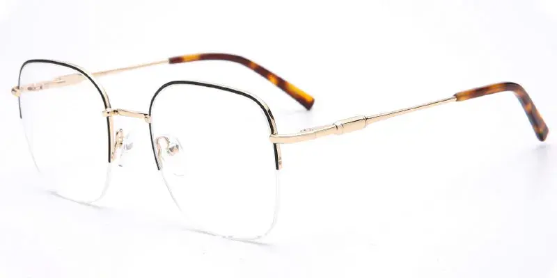 Houghton - 51mm Men's Square Metal Optical Frame - Black/Gold