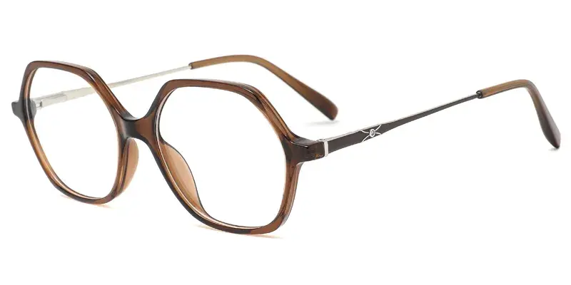 Hyacinth Women Geometric TR90 Metal Hybrid Eyeglasses, Temple Crystal Logo Design - Brown