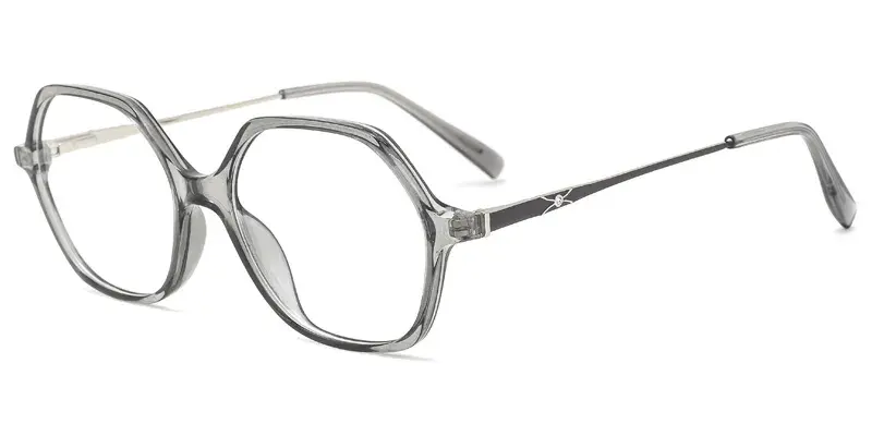 Hyacinth Women Geometric TR90 Metal Hybrid Eyeglasses, Temple Crystal Logo Design - Grey