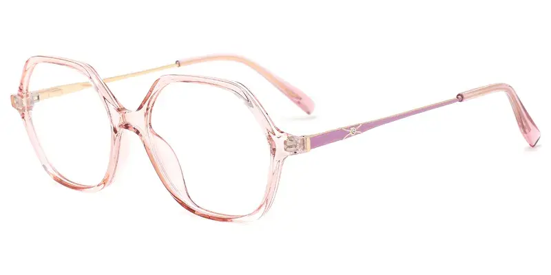 Hyacinth Women Geometric TR90 Metal Hybrid Eyeglasses, Temple Crystal Logo Design - Pink
