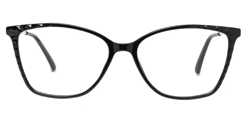 Hydrangea Women Rectangle  TR90 Metal Hybrid Eyewear, Metal Hollow, Crystal Accents - Black