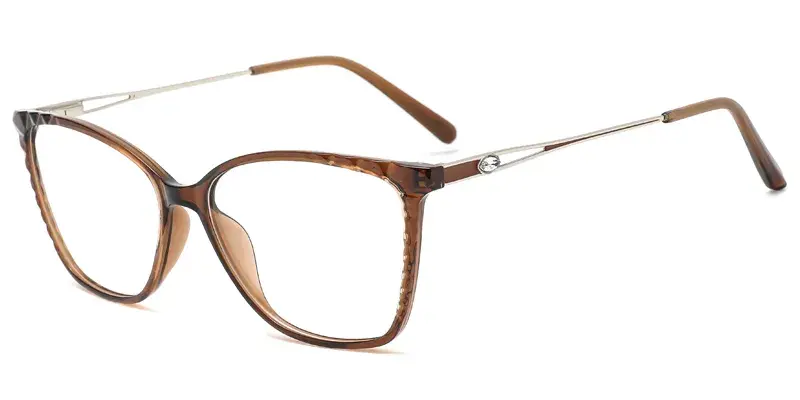 Hydrangea Women Rectangle  TR90 Metal Hybrid Eyewear, Metal Hollow, Crystal Accents - Brown
