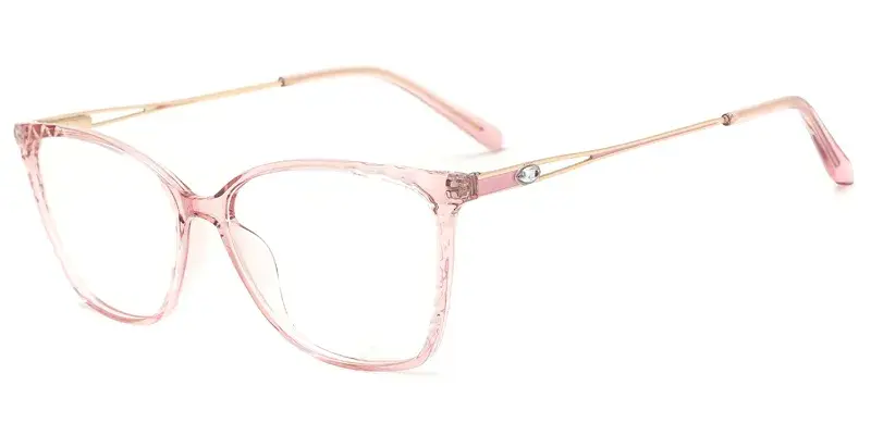 Hydrangea Women Rectangle  TR90 Metal Hybrid Eyewear, Metal Hollow, Crystal Accents - Pink