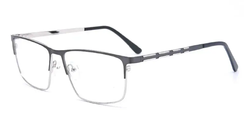 Levittown - Factory Supply Men's 58mm Oversize Rectangle Stainless Steel Optical Frame - Light Gunmetal