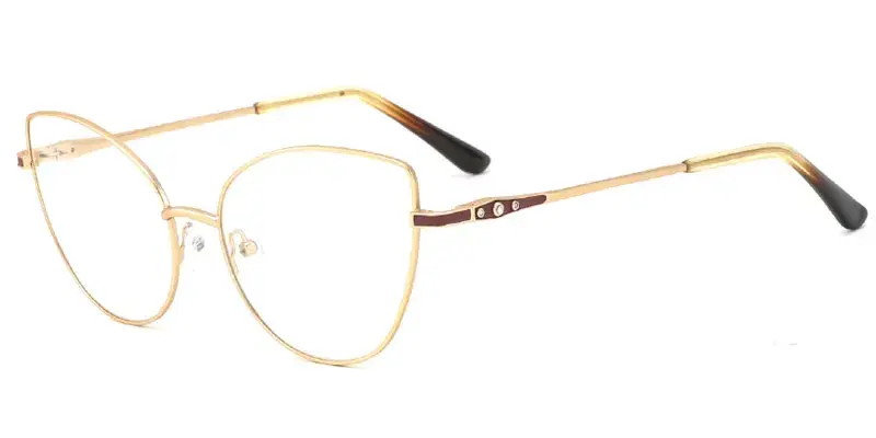 Liberal Extended Metal Cat Eye Eyeglasses Frame for Women, 57mm - Gold