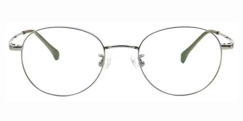 Lion Titanium Alloy Oval Male high Students Eyewear, Silicone round-end temple tips - Silver