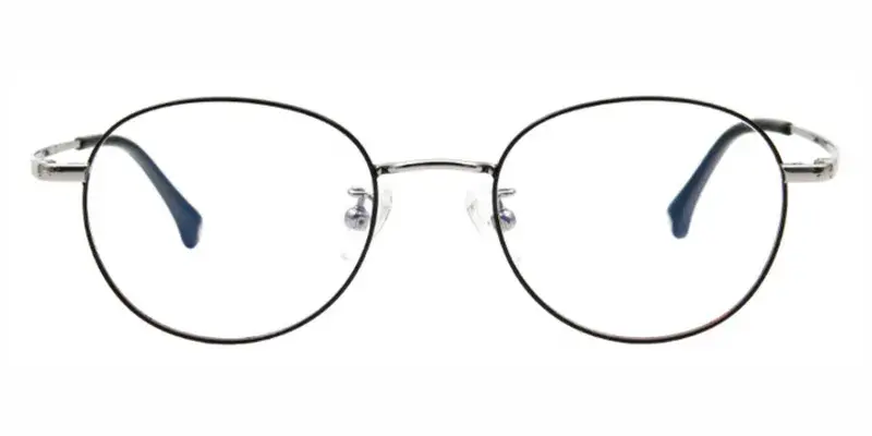 Lion Titanium Alloy Oval Male high Students Eyewear, Silicone round-end temple tips - Silver Black