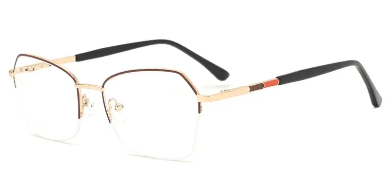 Marigold Women Metal Geometric Semi Rim Eyewear, Broader Perspective - Brown