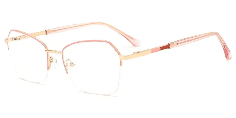 Marigold Women Metal Geometric Semi Rim Eyewear, Broader Perspective - Pink