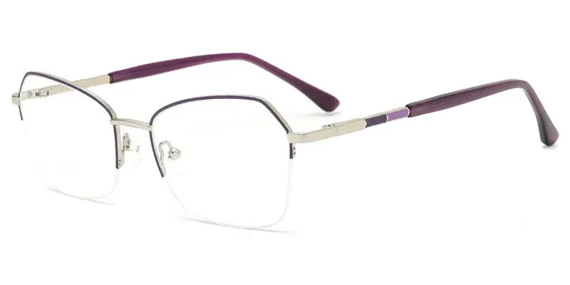 Marigold Women Metal Geometric Semi Rim Eyewear, Broader Perspective - Purple